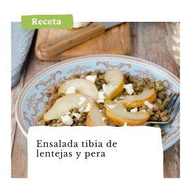 Ensalada tibia de lentejas, pera y nueces 